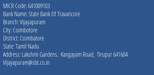 State Bank Of Travancore Vijayapuram MICR Code