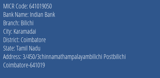 Indian Bank Bilichi MICR Code
