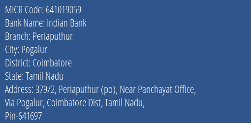 Indian Bank Periaputhur MICR Code
