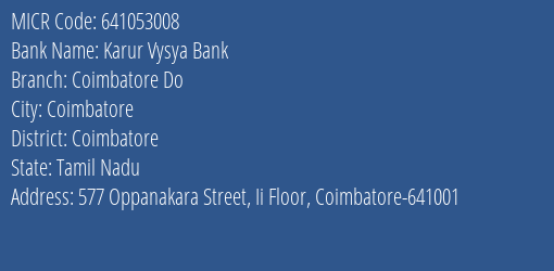 Karur Vysya Bank Coimbatore Do MICR Code