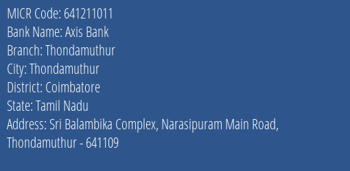 Axis Bank Saibaba Colony Coimbatore MICR Code