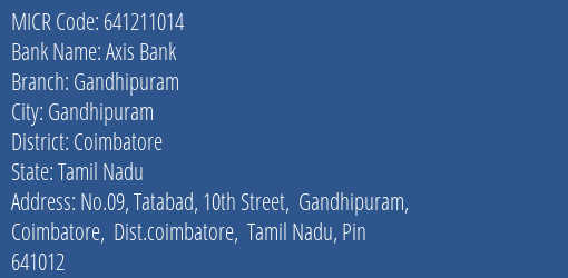 Axis Bank Gandhipuram MICR Code