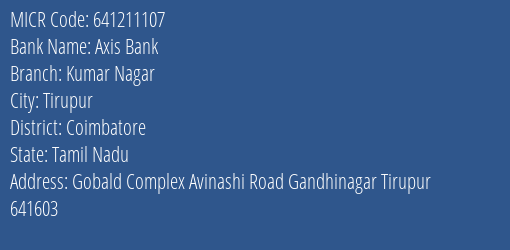 Axis Bank Kumar Nagar MICR Code