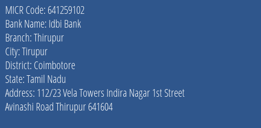 Idbi Bank Thirupur MICR Code