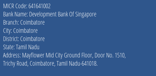 Development Bank Of Singapore Coimbatore MICR Code