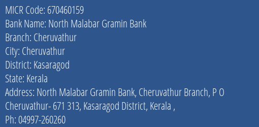 North Malabar Gramin Bank Cheruvathur MICR Code