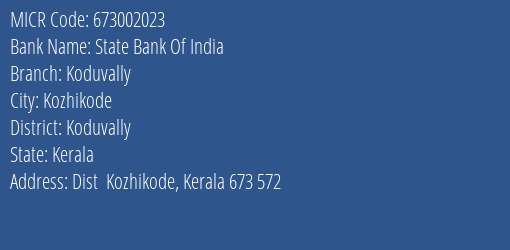 State Bank Of India Koduvally MICR Code