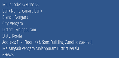 Canara Bank Vengara Branch Address Details and MICR Code 673015156