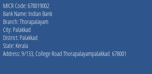 Indian Bank Thorapalayam MICR Code