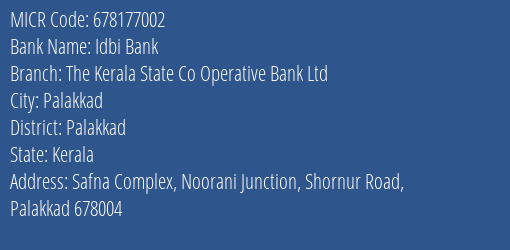 The Kerala State Co Operative Bank Ltd Safna Complex MICR Code