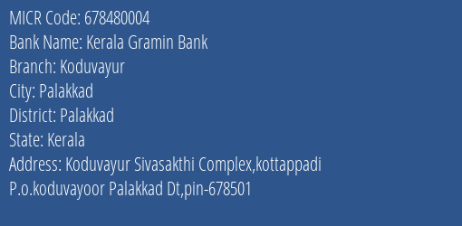 Kerala Gramin Bank Koduvayur MICR Code