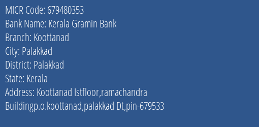 Kerala Gramin Bank Koottanad MICR Code