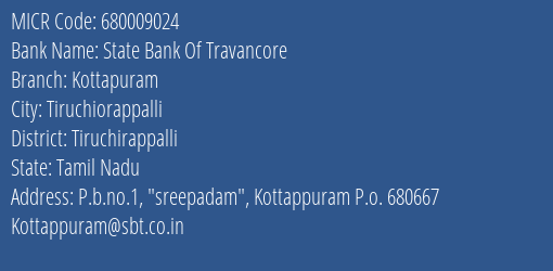 State Bank Of Travancore Kottapuram MICR Code