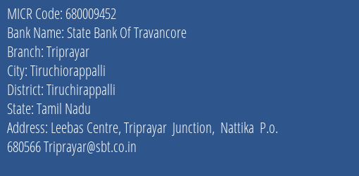 State Bank Of Travancore Triprayar MICR Code