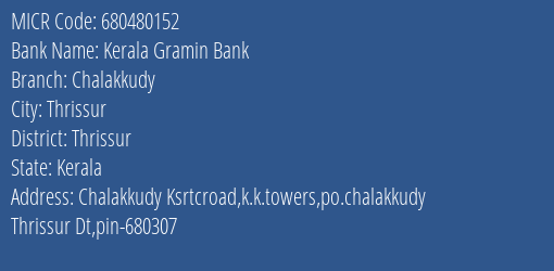 Kerala Gramin Bank Chalakkudy MICR Code