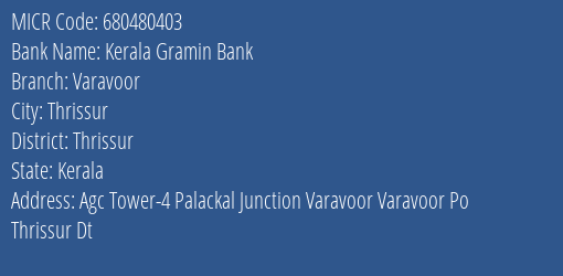 Kerala Gramin Bank Varavoor MICR Code