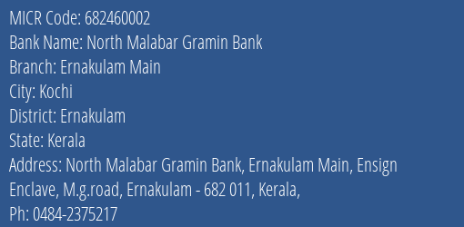 North Malabar Gramin Bank Ernakulam Main MICR Code