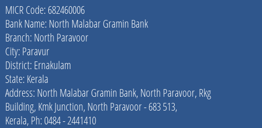 North Malabar Gramin Bank North Paravoor MICR Code