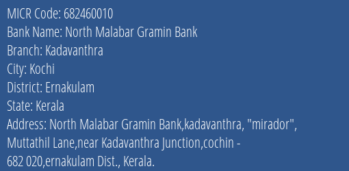 North Malabar Gramin Bank Kadavanthra MICR Code