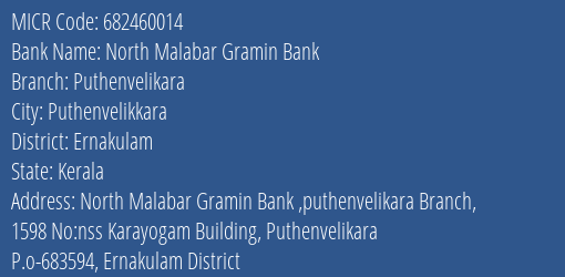 North Malabar Gramin Bank Puthenvelikara MICR Code