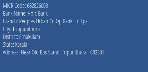 Peoples Urban Co Op Bank Ltd Tpa Tripunithura MICR Code