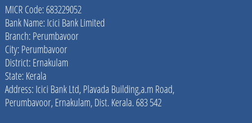 Icici Bank Limited Perumbavoor MICR Code