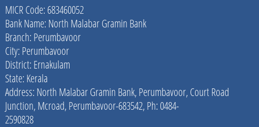 North Malabar Gramin Bank Perumbavoor MICR Code