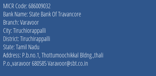 State Bank Of Travancore Varavoor MICR Code
