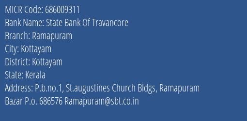 State Bank Of Travancore Ramapuram MICR Code
