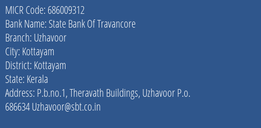 State Bank Of Travancore Uzhavoor MICR Code