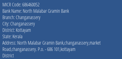 North Malabar Gramin Bank Changanassery MICR Code