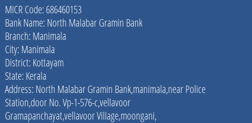 North Malabar Gramin Bank Manimala MICR Code