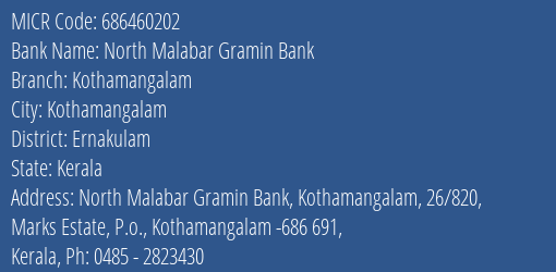 North Malabar Gramin Bank Kothamangalam MICR Code