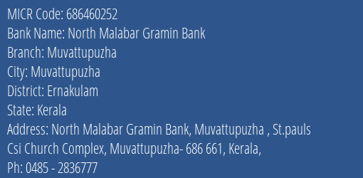 North Malabar Gramin Bank Muvattupuzha MICR Code