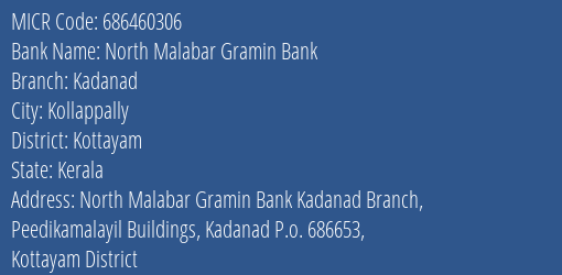 North Malabar Gramin Bank Kadanad MICR Code