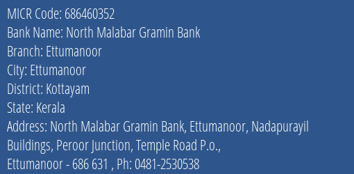 North Malabar Gramin Bank Ettumanoor MICR Code