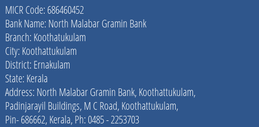 North Malabar Gramin Bank Koothatukulam MICR Code