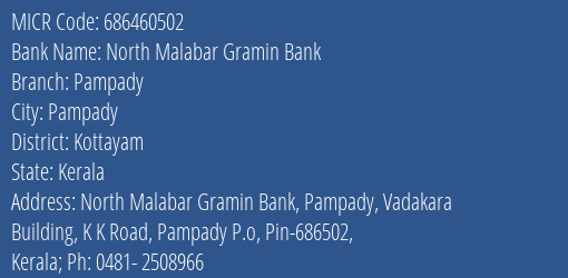 North Malabar Gramin Bank Pampady MICR Code