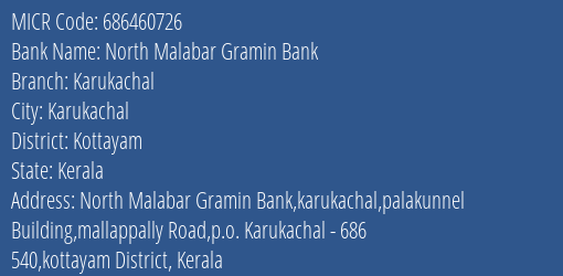 North Malabar Gramin Bank Karukachal MICR Code