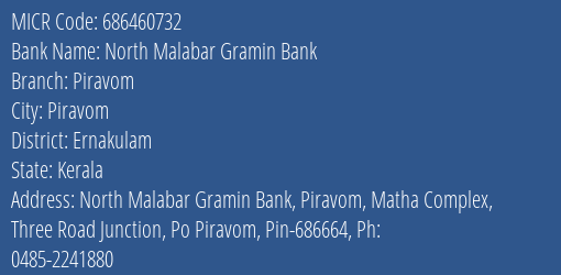 North Malabar Gramin Bank Piravom MICR Code