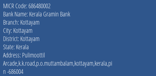 Kerala Gramin Bank Kottayam MICR Code