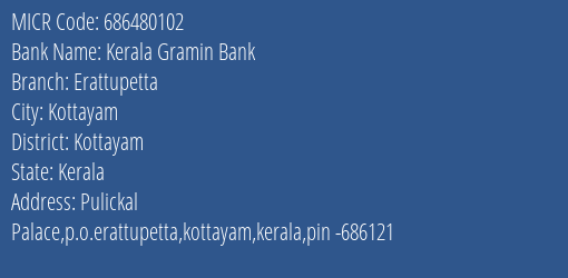 Kerala Gramin Bank Erattupetta MICR Code