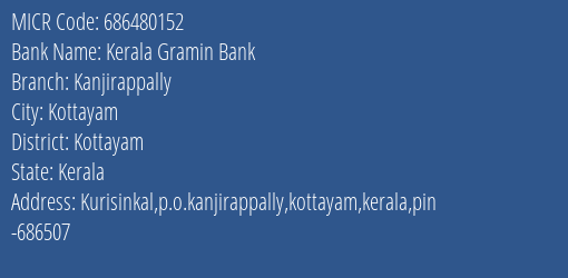 Kerala Gramin Bank Kanjirappally MICR Code