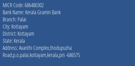 Kerala Gramin Bank Palai MICR Code
