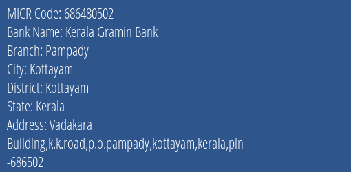 Kerala Gramin Bank Pampady MICR Code