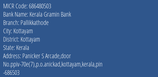 Kerala Gramin Bank Pallikkathode MICR Code