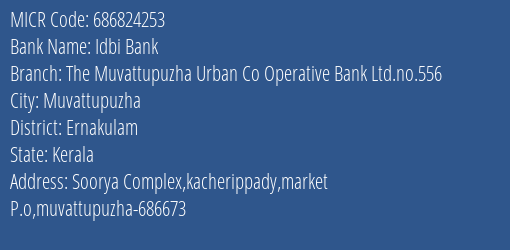 The Muvattupuzha Urban Co Operative Bank Ltd Kacherippady MICR Code
