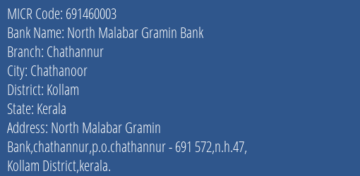 North Malabar Gramin Bank Chathannur MICR Code