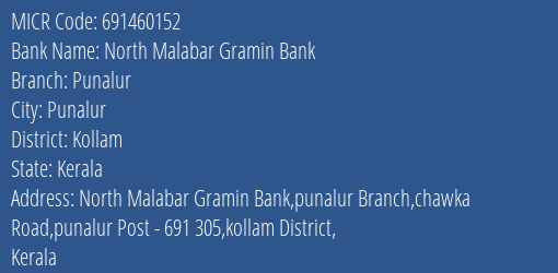 North Malabar Gramin Bank Punalur MICR Code