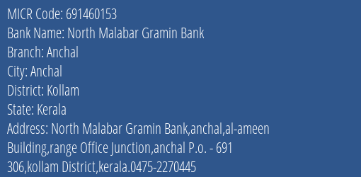 North Malabar Gramin Bank Anchal MICR Code